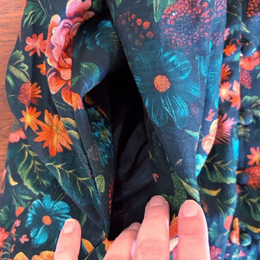 Anthropologie NWT XL Petite Floral Smocked Boho Midi Dress Flutter Sleeve - Picture 6 of 12